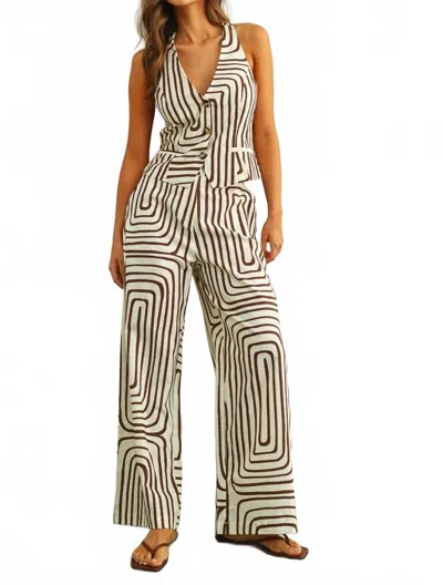 Miou Muse Jillian Wide Leg Pant In Brown In Multi