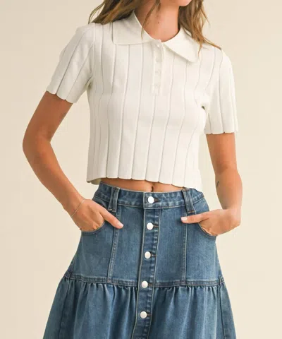 Miou Muse Knit Collar Top In White