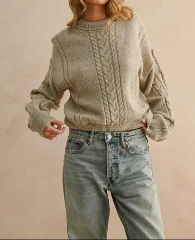 Miou Muse Lace Trim Cable Knit Sweater In Tan In Brown
