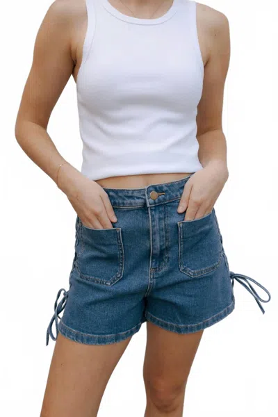 Miou Muse Lace Up Denim Shorts In Multi