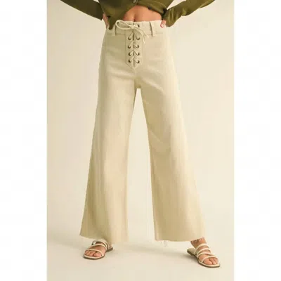 Miou Muse Lace Up Front Detail Pants In Washed Beige In Neutral