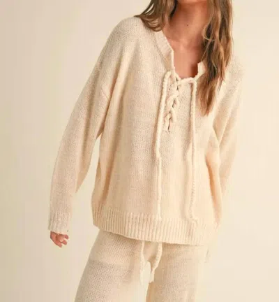 Miou Muse Lace Up Front Sweater Top In Oatmeal In Neutral