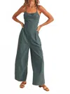 Miou Muse Lace-up Washed Denim Jumpsuit In Blue In Blue
