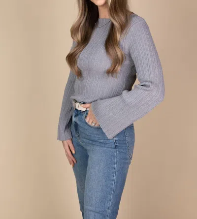 Miou Muse Lara Ribbed Knit Top In Light Grey