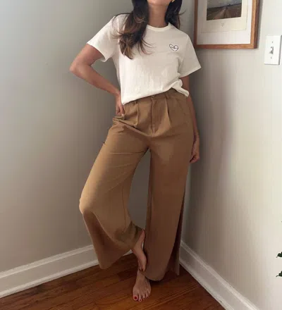 Miou Muse Lennon Buttoned Wide Leg Pants In Camel In Brown