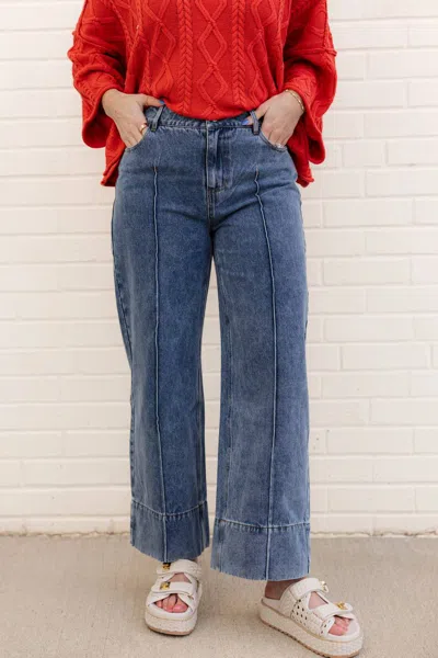 Miou Muse Lennox Wide Leg Pant In Denim In Blue