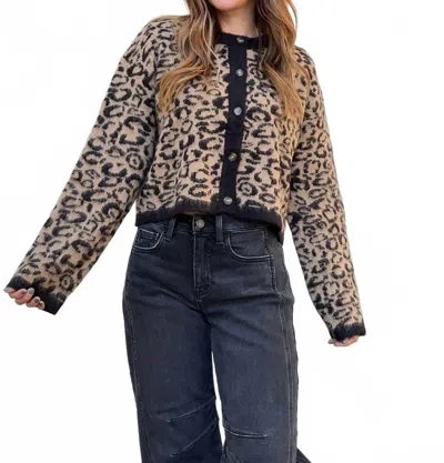 Miou Muse Brenna Buttoned Knit Cardigan In Leopard Print In Animal Print