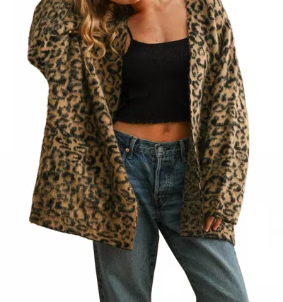Miou Muse Leopard Oversized Cardigan In Beige Multi