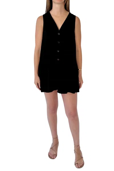 Miou Muse Linen Blend Button Down Romper In Black