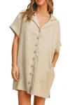 Miou Muse Linen Blend Button Down Shirtdress In Oatmeal In White
