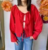 Miou Muse Linen Blend Tie Front Cardigan In Red In Red