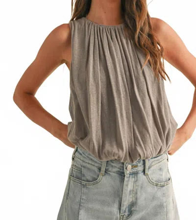 Miou Muse Linen Knitted Bubble Bottom Top In Stone In White
