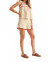 Miou Muse Linen Shorts With Tape Detail In Beige In Neutral