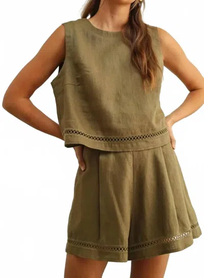 Miou Muse Linen Sleeveless Tank In Olive In Multi
