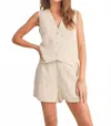 Miou Muse Linen Tuxedo Vest In Oatmeal In Neutral