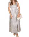 Miou Muse Linnley Linen Striped Maxi Dress In Black/ Cream In White