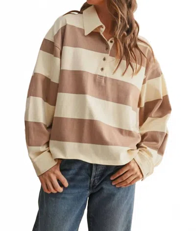 Miou Muse Long Sleeve Wide Panel Knitted Shirt In Mocha/beige In Brown