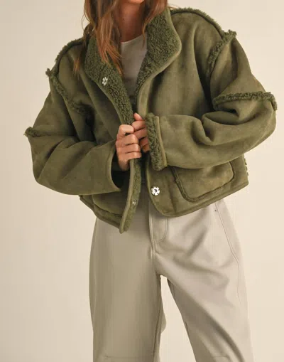 Miou Muse Long Time Gone Sherpa Jacket In Olive