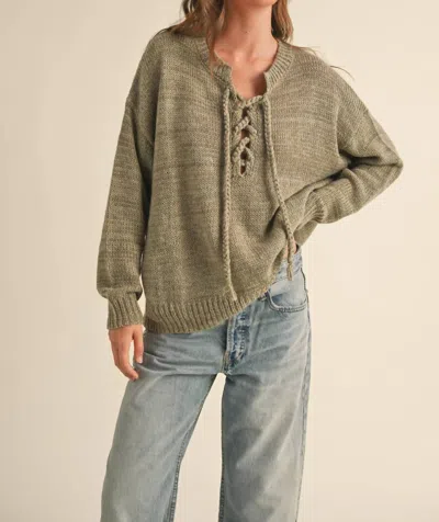 Miou Muse Lucy Lace Up Sweater In Olive