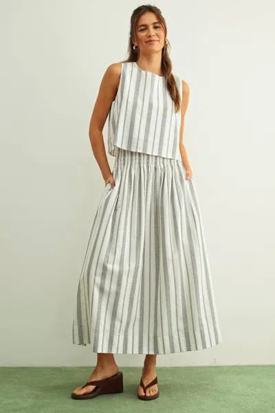 Miou Muse Mabel Striped Sleeveless Top In Blue/oatmeal In White