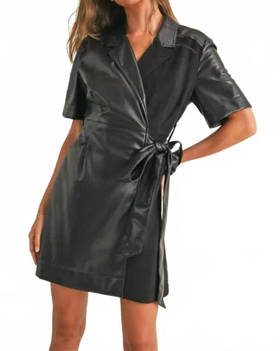 Miou Muse Marcie Pleather Collared Wrap Dress In Black