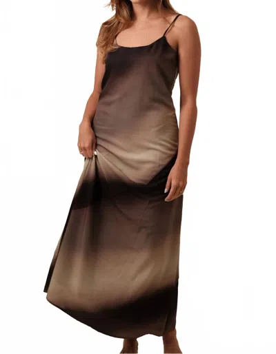 Miou Muse Mariah Gradient Satin Sleeveless Midi Dress In Brown