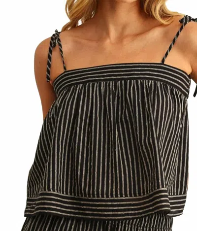 Miou Muse Market Stripe Tie Top In Pepper In Multi