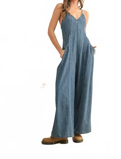 Miou Muse Mckenna Denim Jumpsuit In Indigo Blue