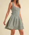 Miou Muse Striped Cross Back Dress In Blue Stripe Denim In Green