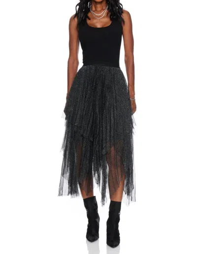 Miou Muse Metallic Mesh Pleated Skirt In Black