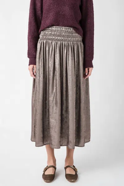 Miou Muse Metallic Smocked Waist Skirt In Bronze In Gold