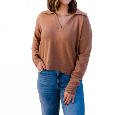 Miou Muse Millie Knit Collared Sweater In Espresso In Brown