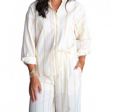 Miou Muse Morgan Stripe Button Down In Beige In Nude