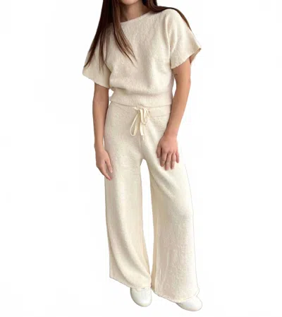 Miou Muse Morgan Wide Leg Knit Pants In Cream In White