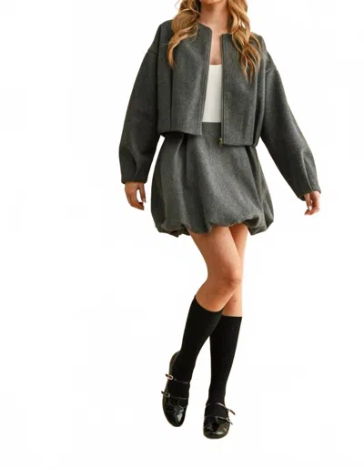 Miou Muse Nina Pleated Detail Balloon Mini Skirt In Gray