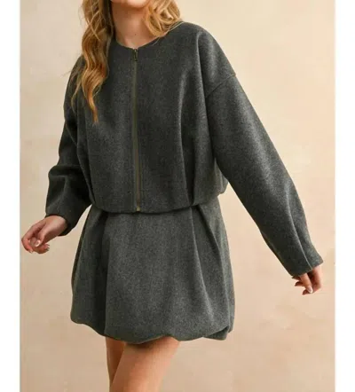 Miou Muse Nina Round Neck Ballon Bottom Jacket In Gray In Multi