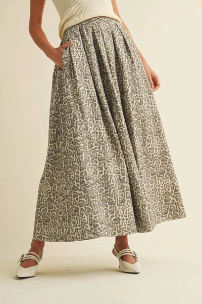 Miou Muse No Hurry Midi Skirt In Leopard Print In Green