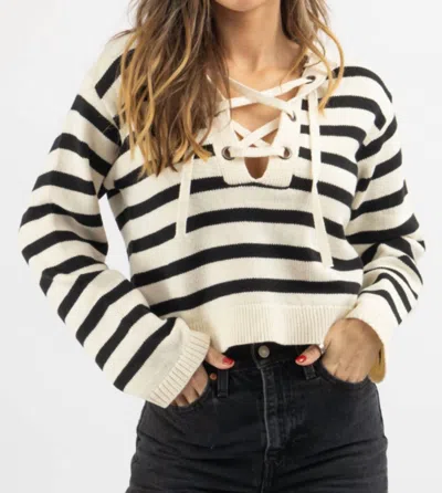 Miou Muse Out East Lace-up Sweater In Black Stripe