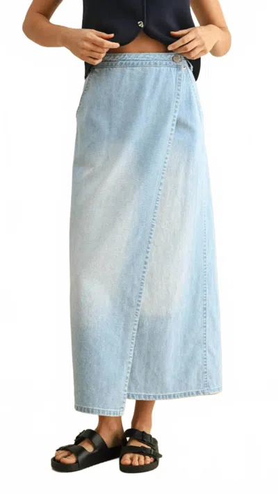 Miou Muse Overlap Long Skirt In Denim In Blue