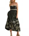 Miou Muse Patch Detailed Embroidered Midi Dress In Black In Black