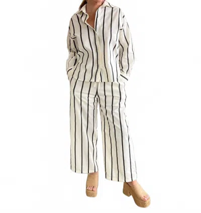 Miou Muse Peyton Striped Wide Leg Pants In Black Stripe In White