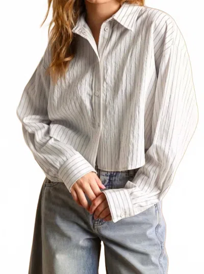 Miou Muse Pin Stripe Button Down Top In White In Black