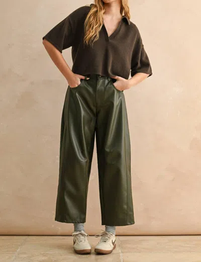 Miou Muse Pitted Barrel Pants In Olive In Green