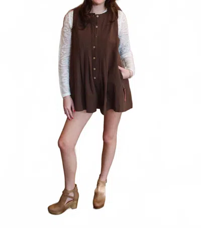 Miou Muse Pleated Front With Button Closure Romper In Brown