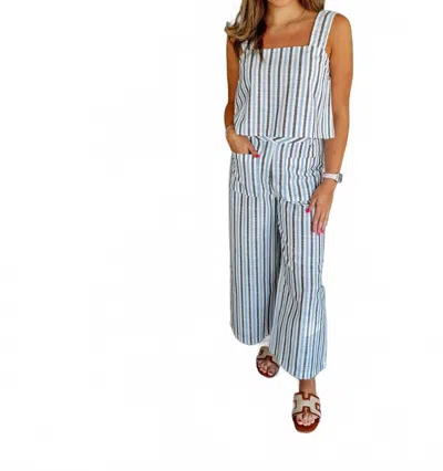Miou Muse Port Striped Pattern Trouser In Multi In Blue