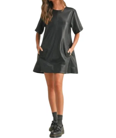 Miou Muse Pu Short Sleeve Flare Bottom Dress In Black