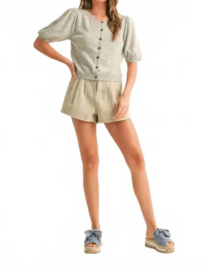 Miou Muse Puff Short Sleeved Knit Cardigan In Grey In Neutral