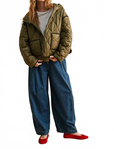 Miou Muse Quilted Puffer Jacket In Olive In Green