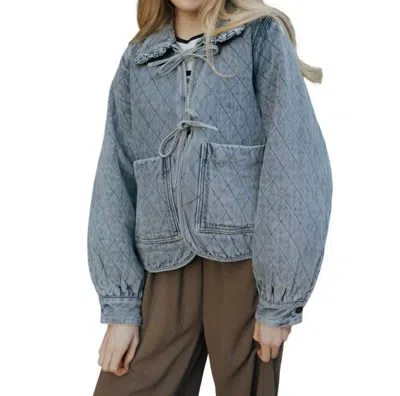 Miou Muse Quilted Tie Jacket In Denim In Multi