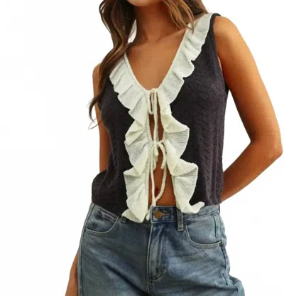 Miou Muse Rachel Ruffle Tank Top In Navy In Blue